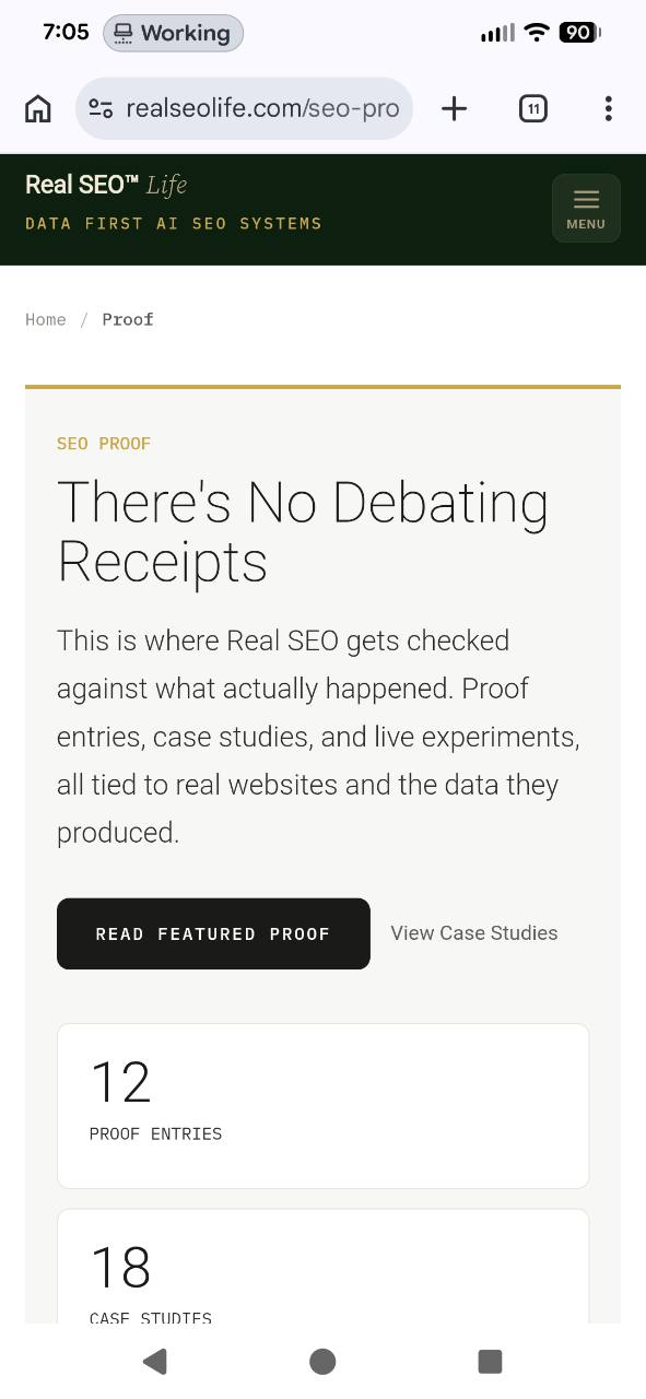 Real SEO Life Proof Hub before the audio card was added